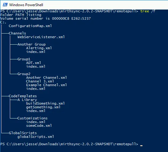 Powershell window with command result