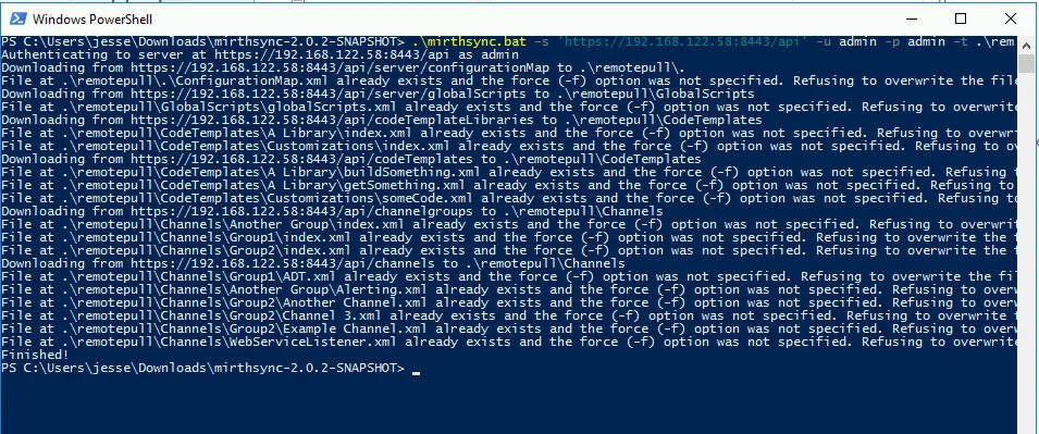 Powershell window with command result