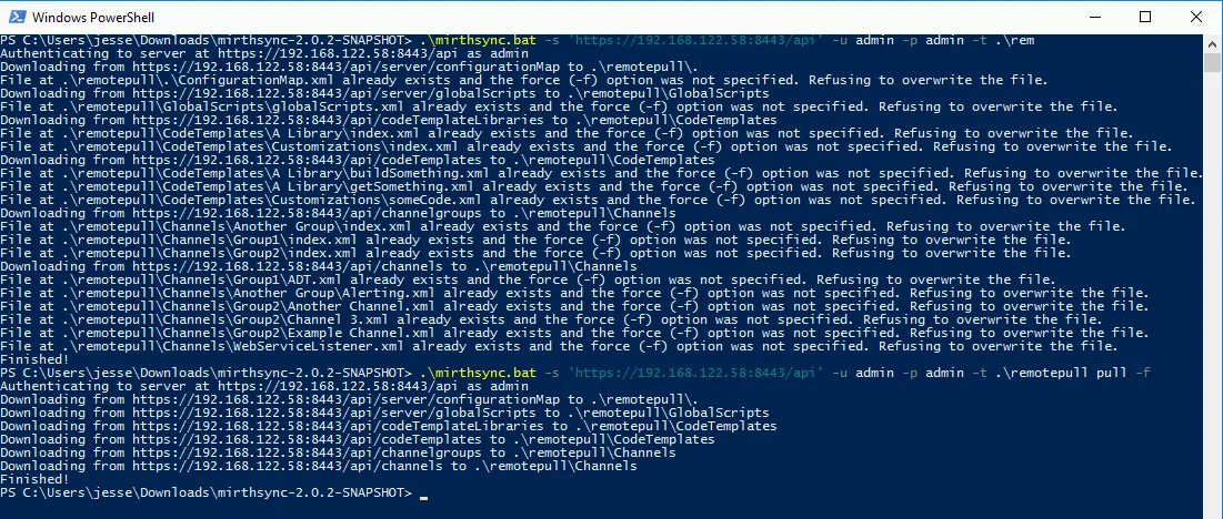 Powershell window with command result